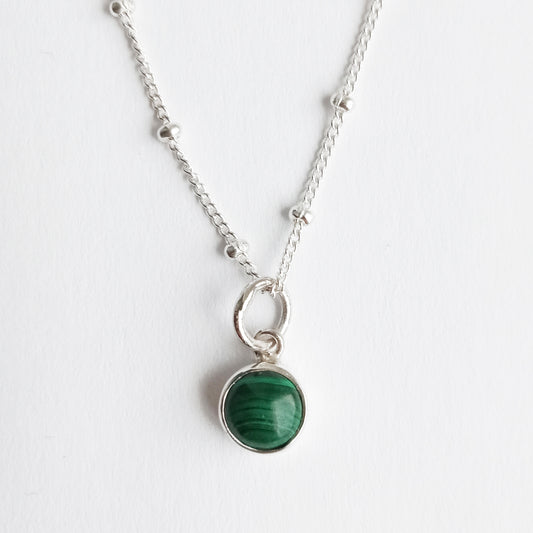 Sterling Silver 925 Malachite Mini Gem Necklace