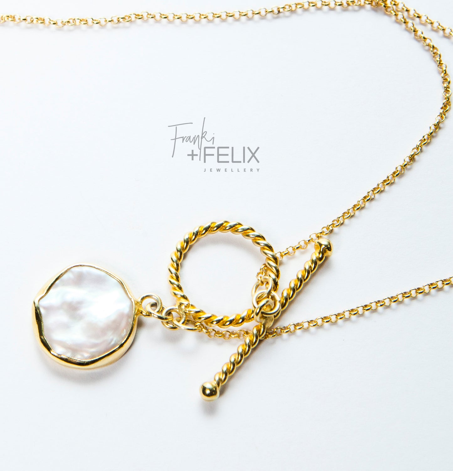 Gold Fob Chain Necklace with Baroque Pearl