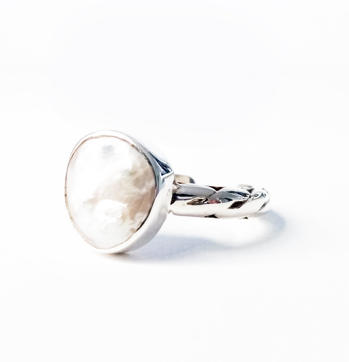 Baroque Pearl Silver Ring with Open Back