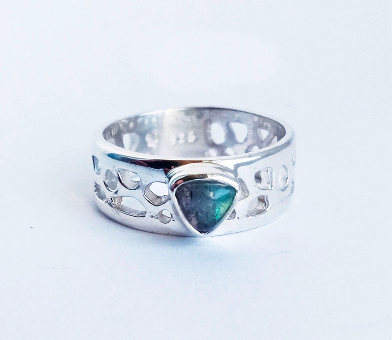 Trillion Labradorite Triangle Silver Ring