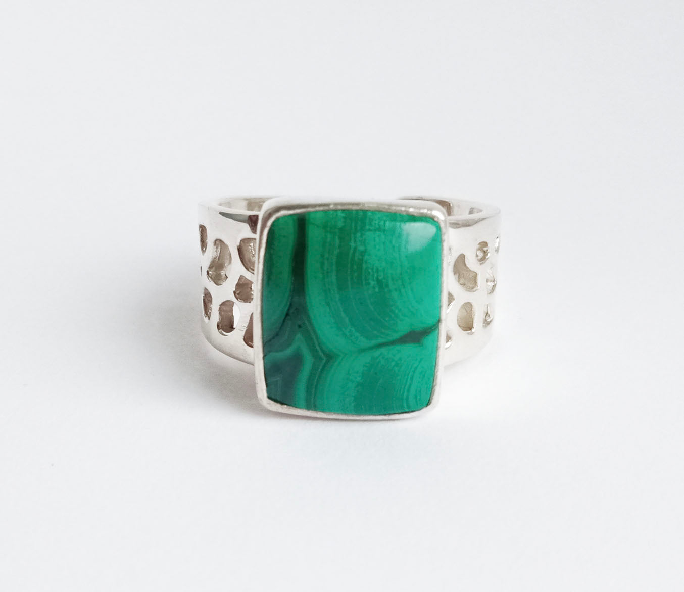 Gender Neutral Malachite Silver Chunky Signet Ring