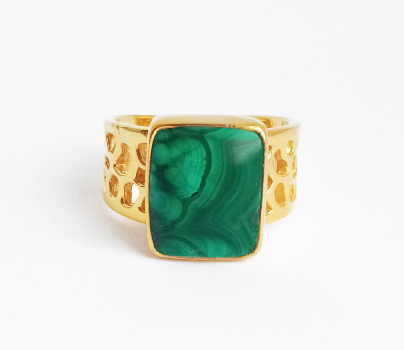 Gender Neutral Green Malachite Chunky Silver Signet Ring