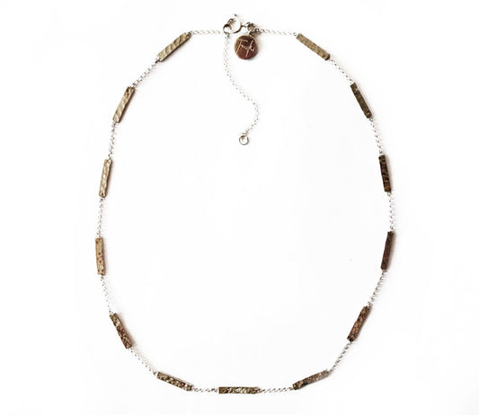 Hammered Silver Bar & Chain Unisex Choker