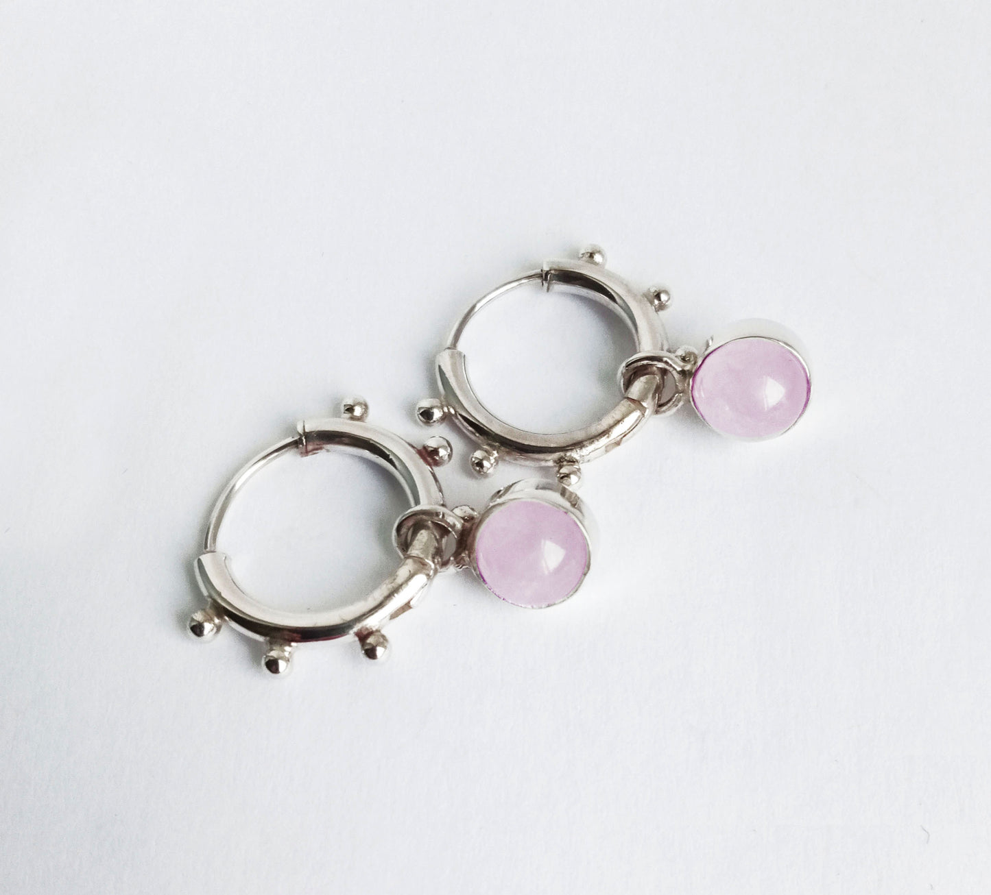 Jupiter Rose Quartz Mini Gemstone Silver Hoops