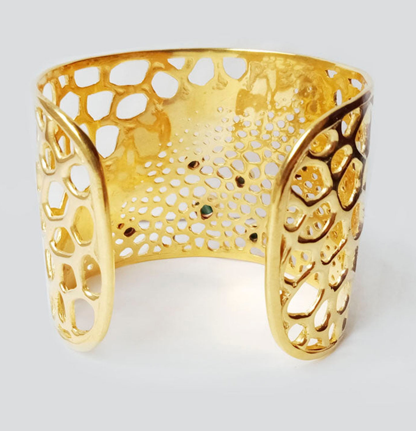 Labyrinth Malachite Gold Cuff Bangle Bracelet